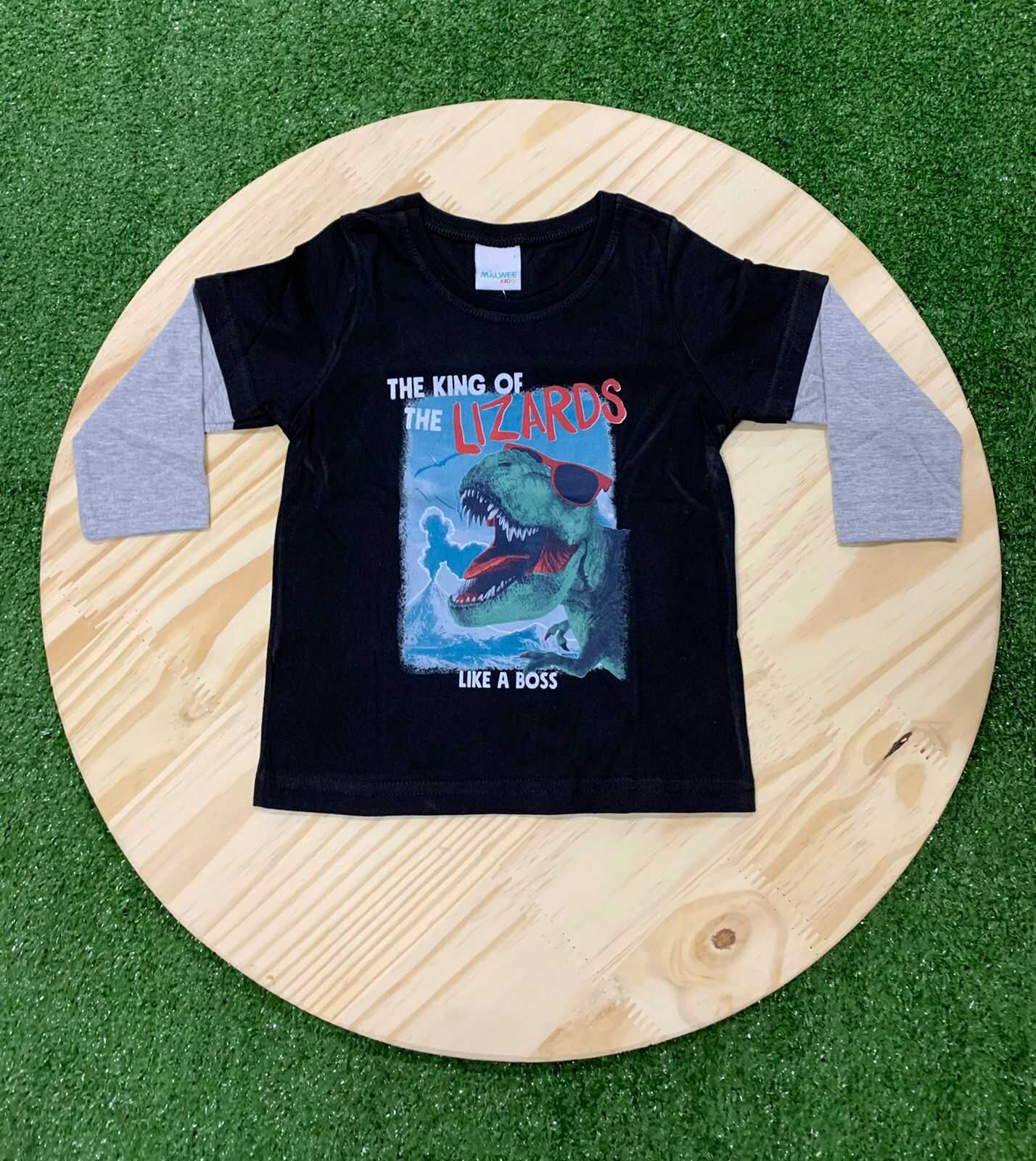 Camisa Manga Longa Preta Dinossauro Infantil  - Lojinha da Vivi