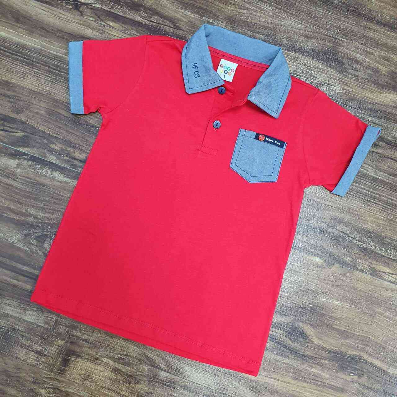 Camisa Polo com Bolso Vermelha Infantil