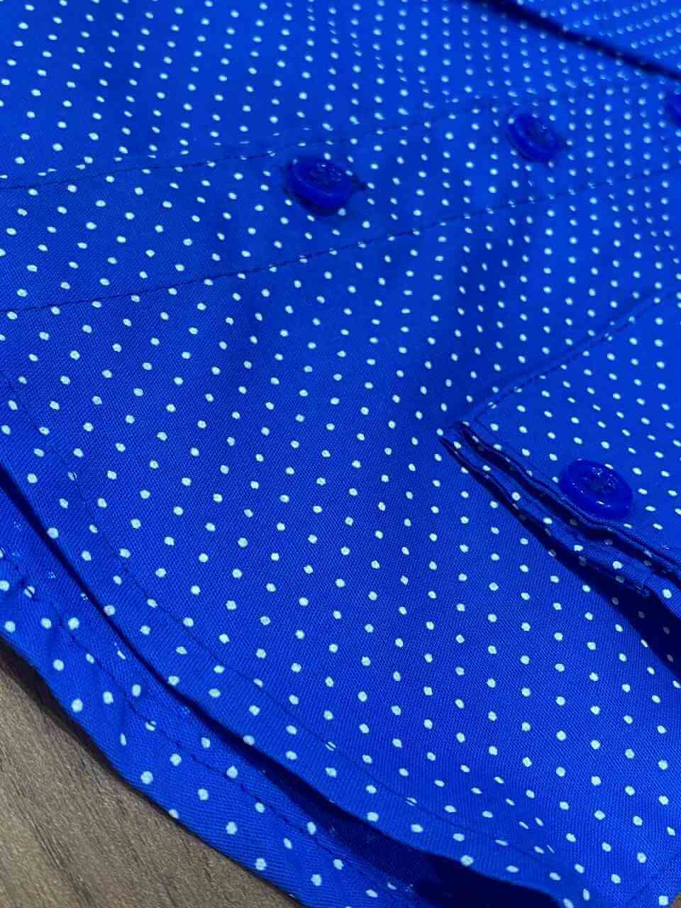 Camisa Social Azul com Detalhes Branco Infantil