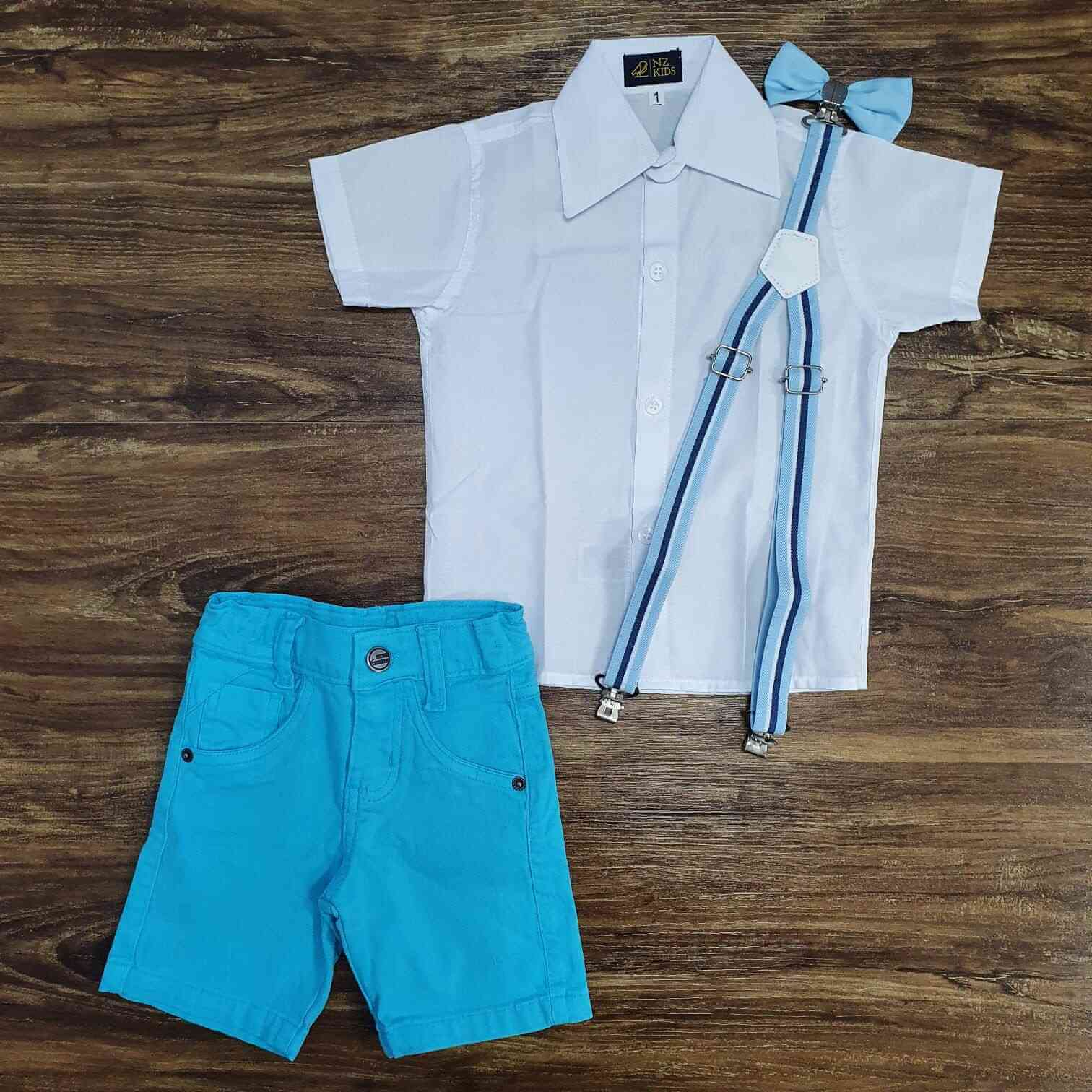 Camisa Social Branca com Bermuda Azul Infantil