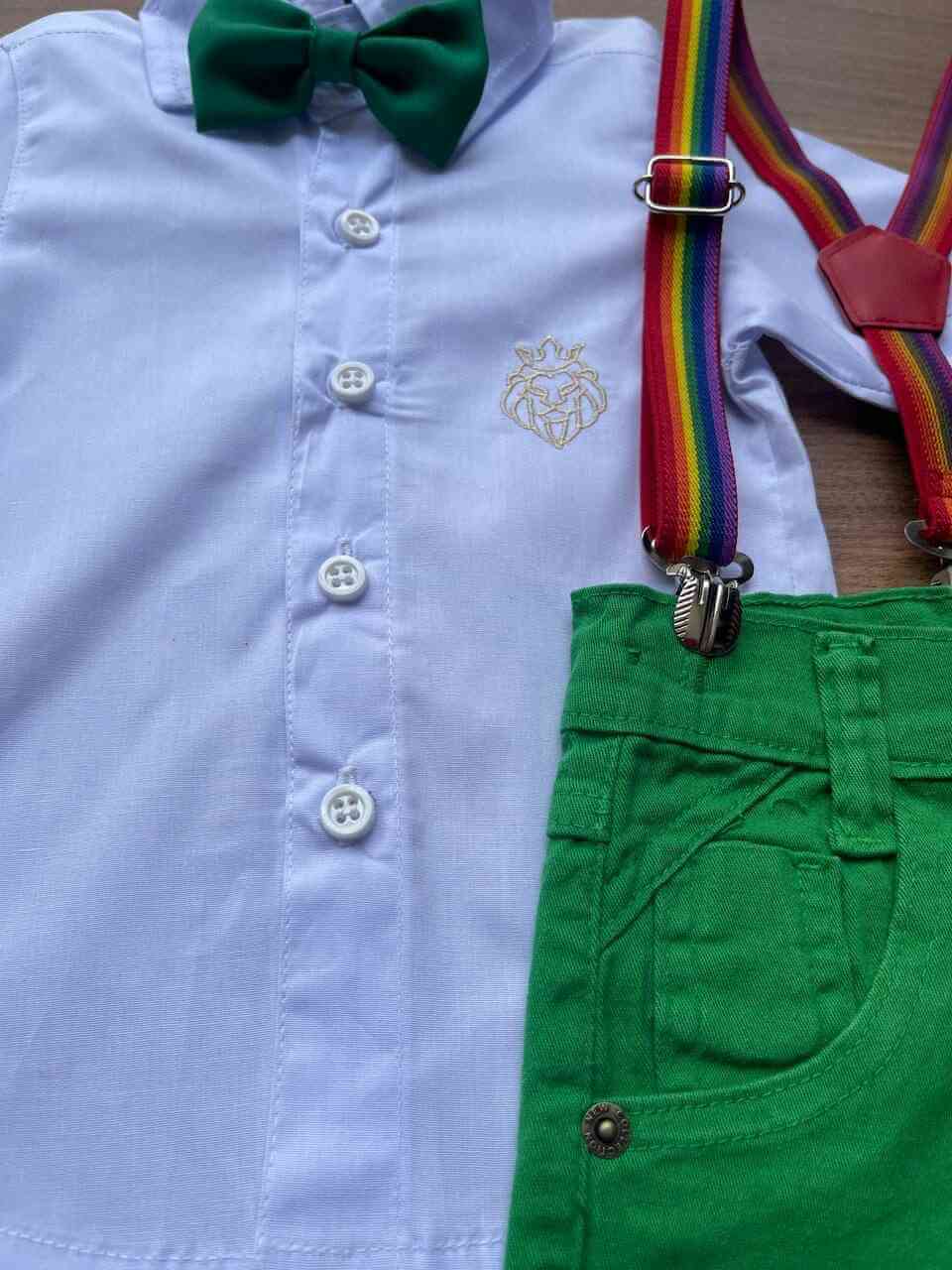 Camisa Social Branca com Bermuda Verde Infantil