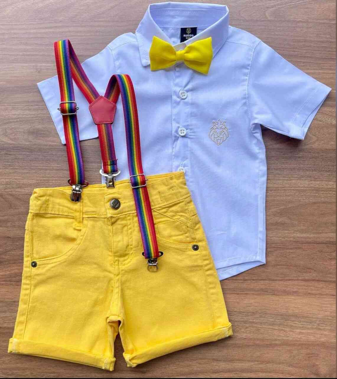 Camisa Social com Bermuda Amarela Infantil