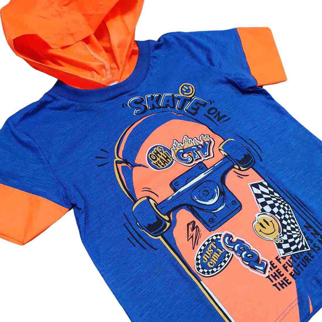 Camiseta Azul com Capuz Skate Infantil