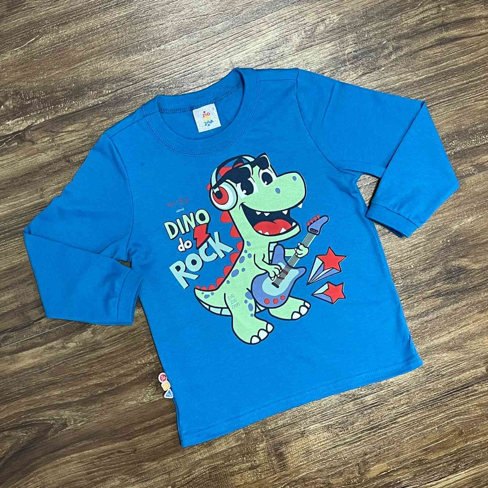 Camiseta Azul Dino Rock Infantil