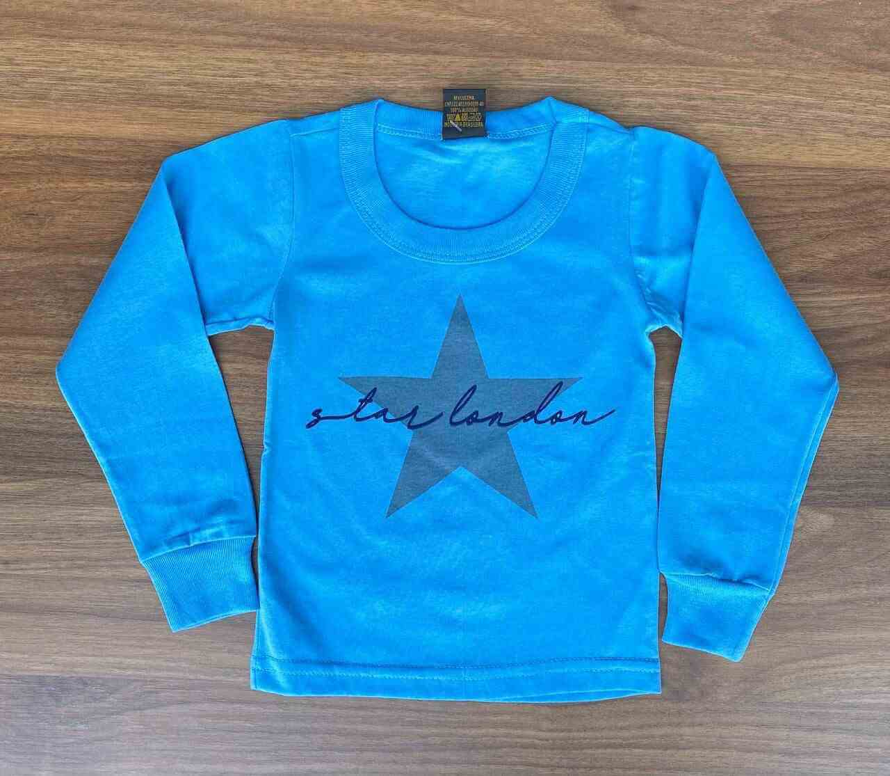 Camiseta Azul Estrela Manga Longa Infantil