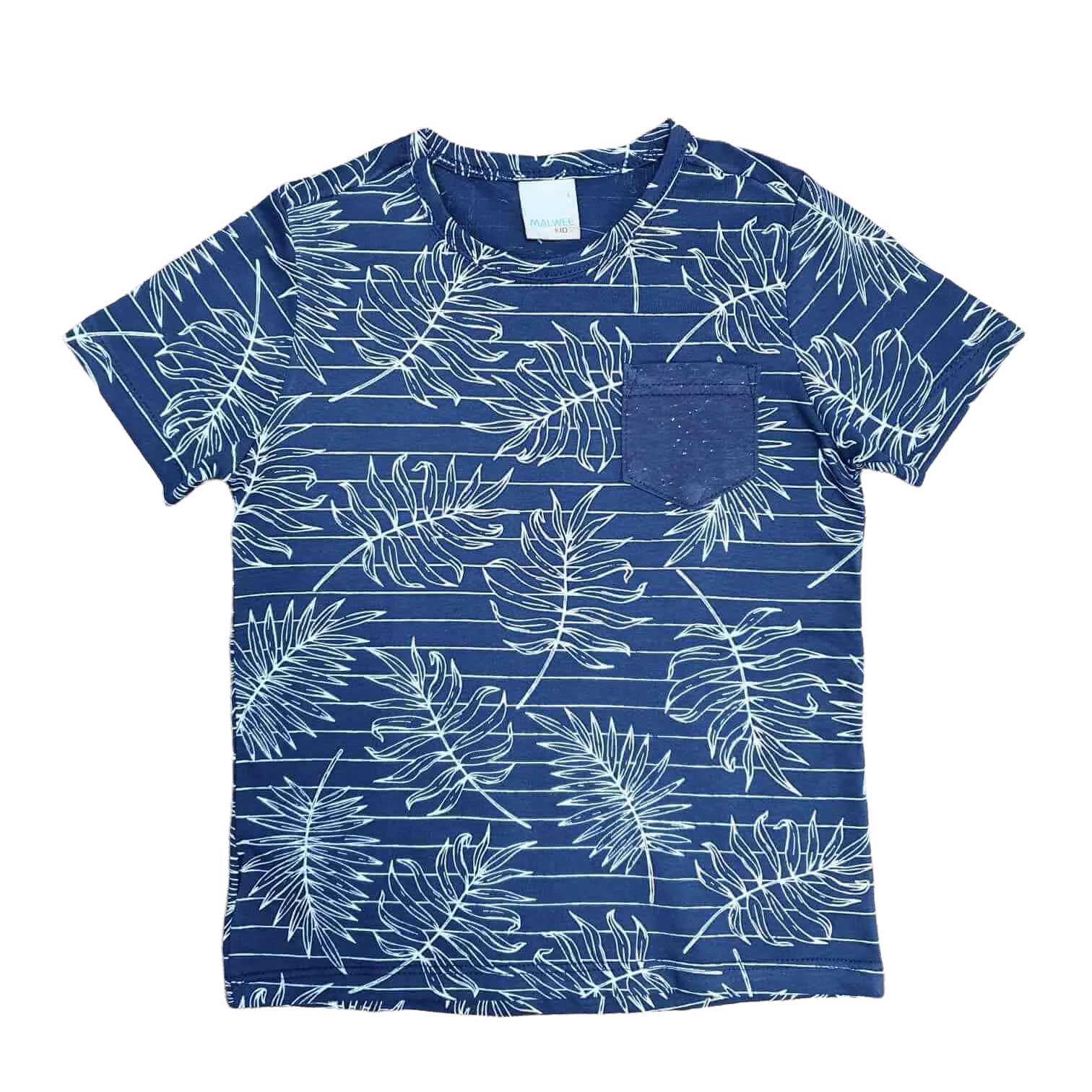 Camiseta Azul Floral Listrada Infantil