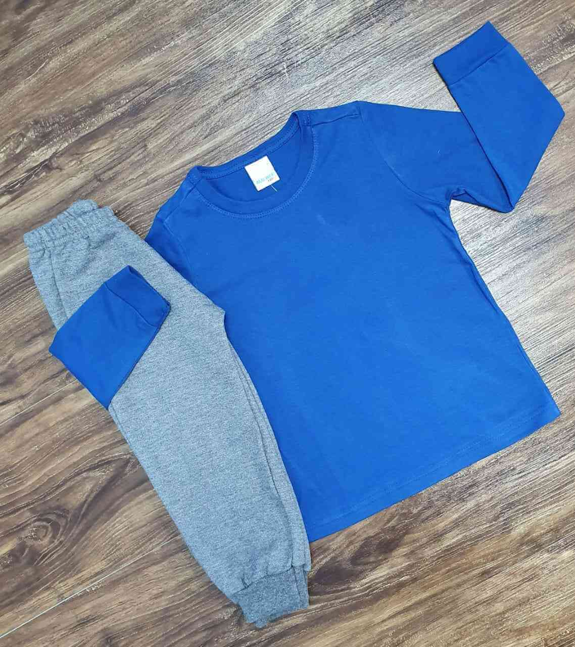 Camiseta Azul Manga Longa com Calça Moletom Infantil