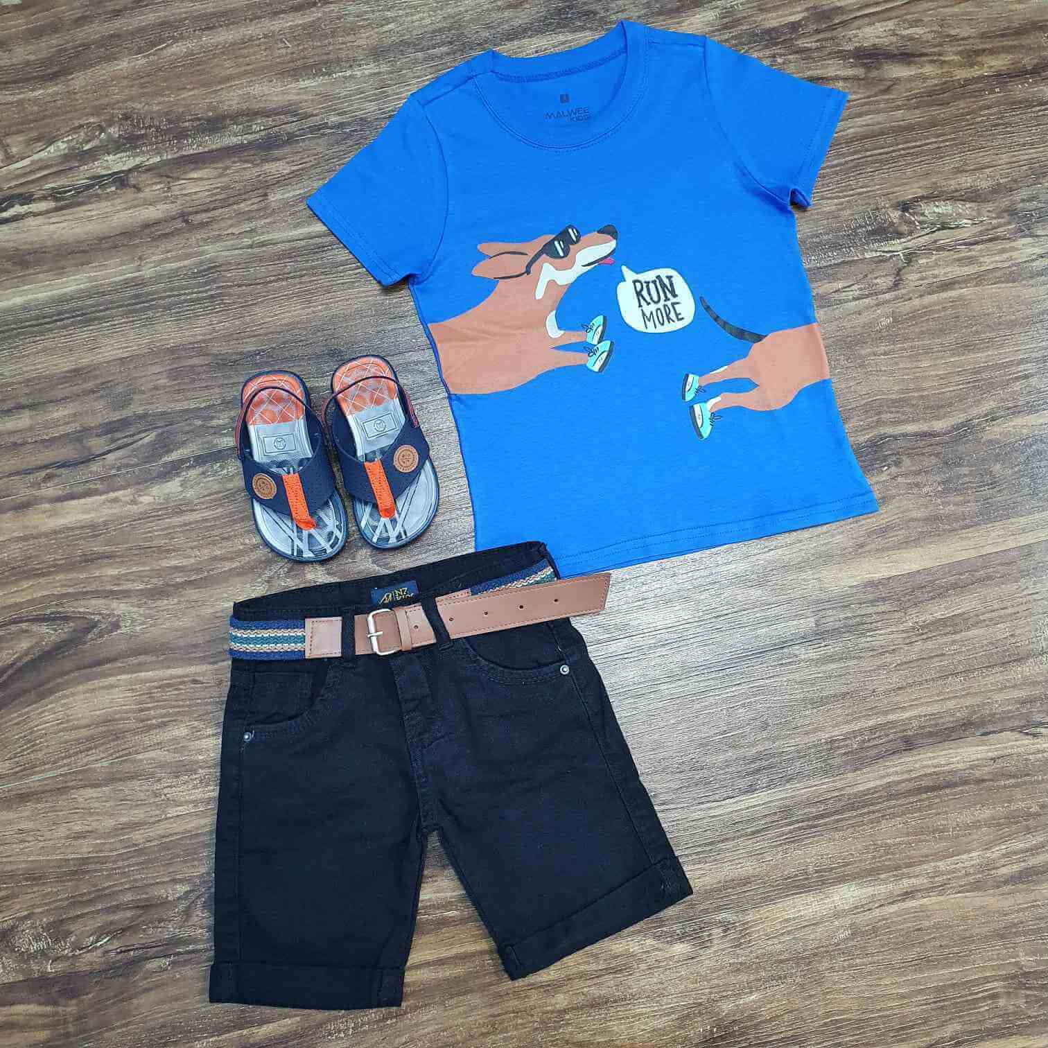 Camiseta Azul Run More com Bermuda Preta Infantil