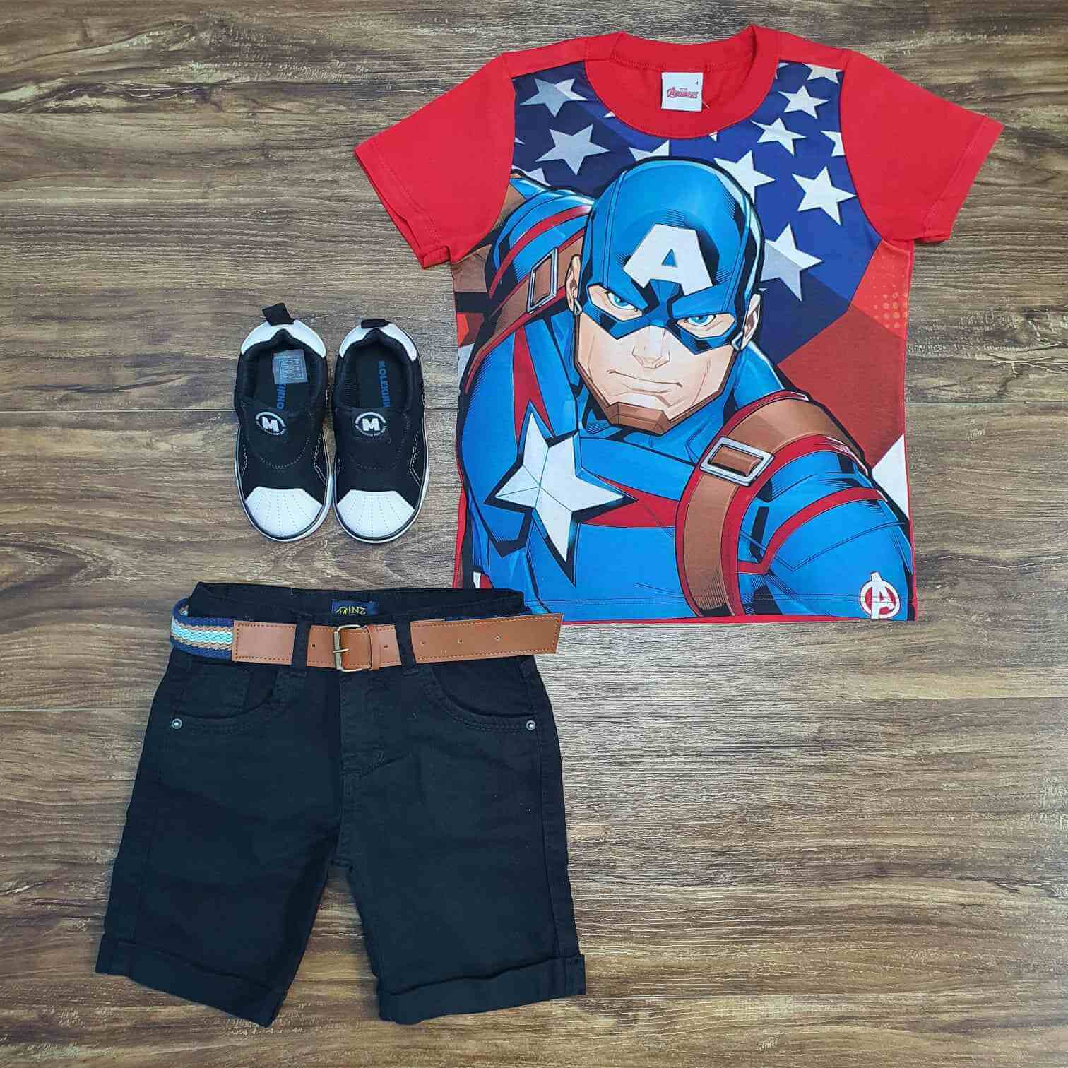 Camiseta Capitão América com Bermuda Preta  Infantil