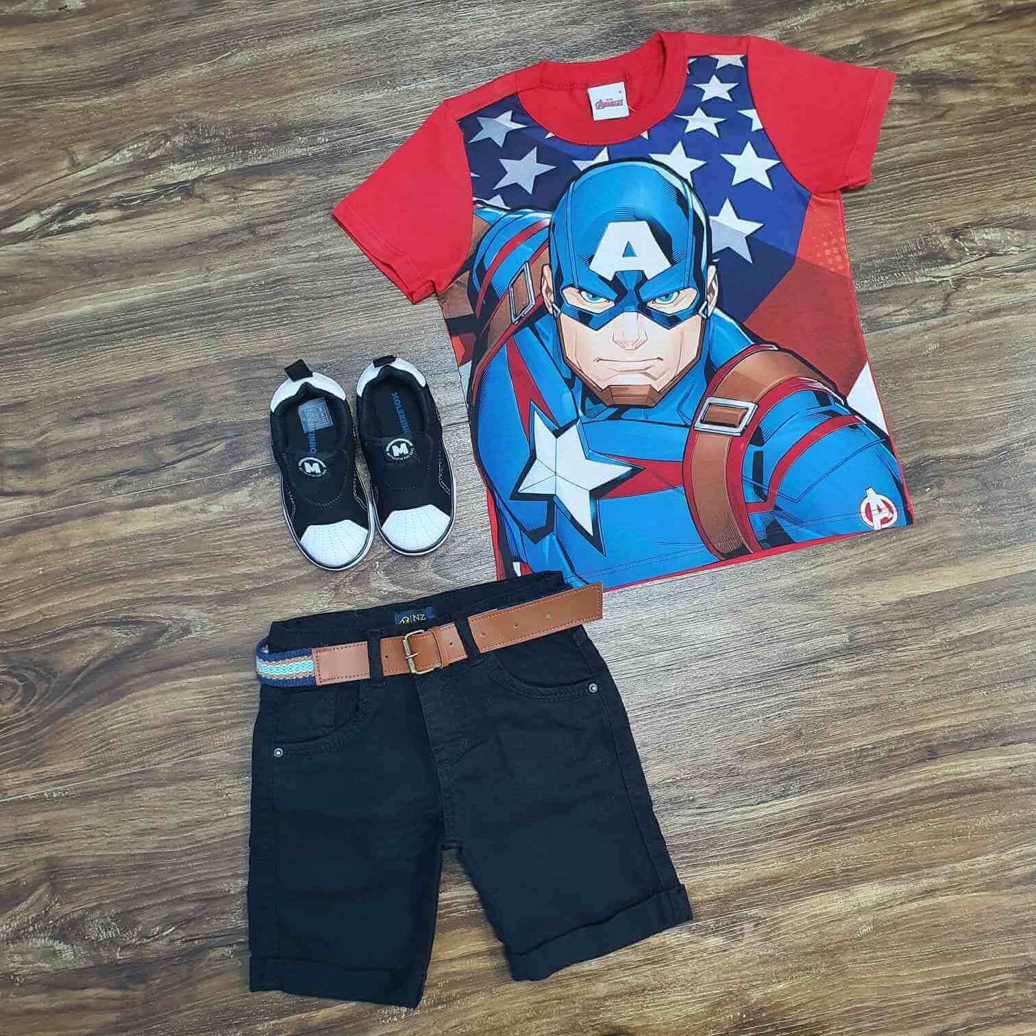 Camiseta Capitão América com Bermuda Preta  Infantil