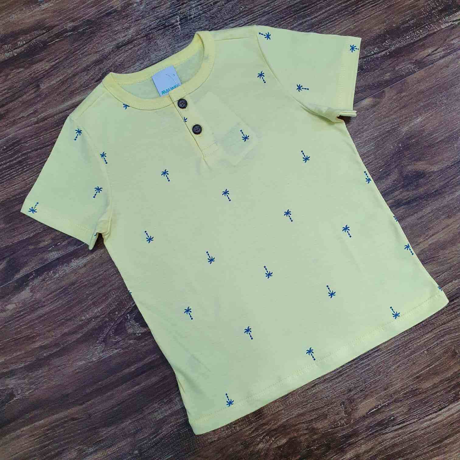 Camiseta Coqueiro Amarela de Botão Infantil