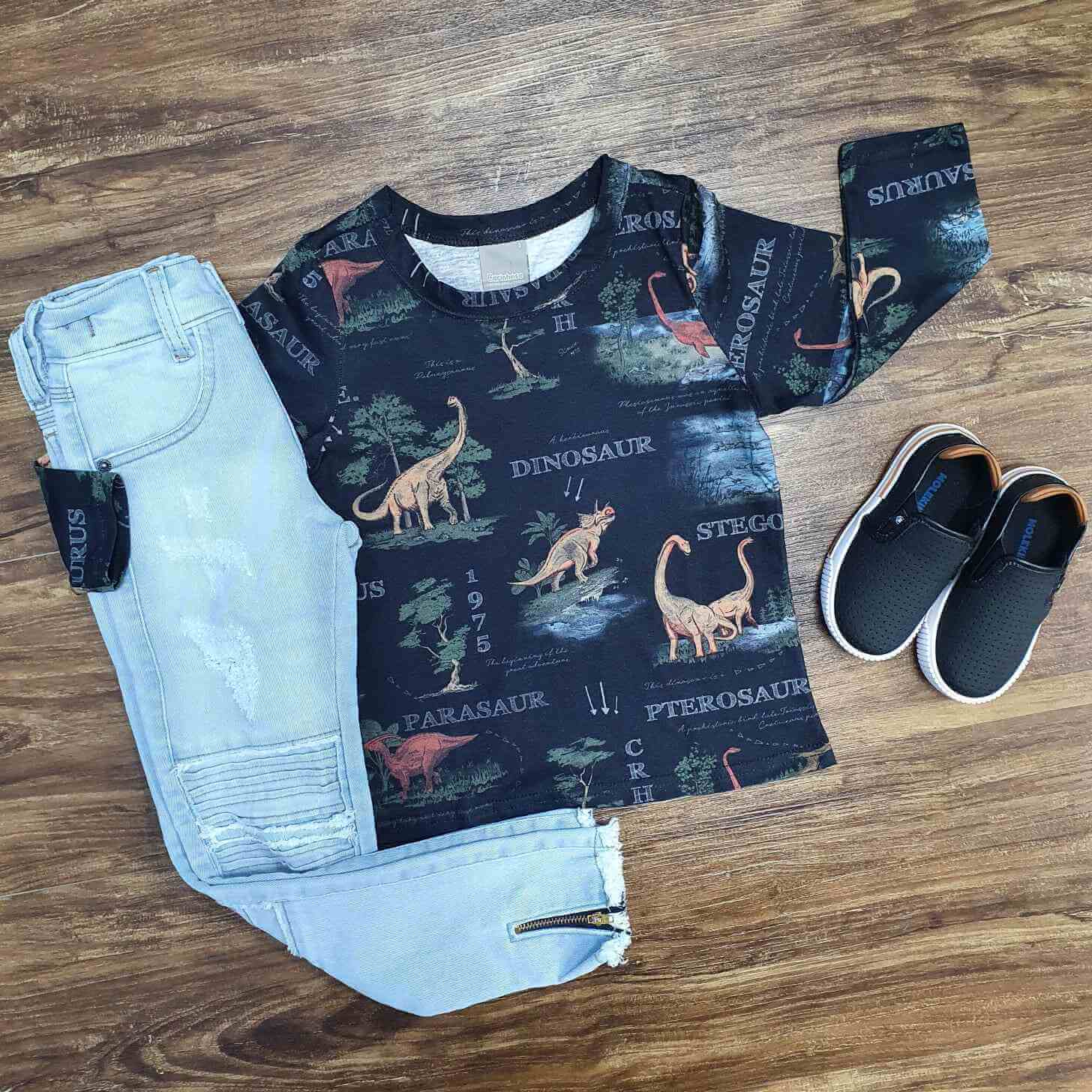 Camiseta Dinossauro com Calça Jeans Infantil