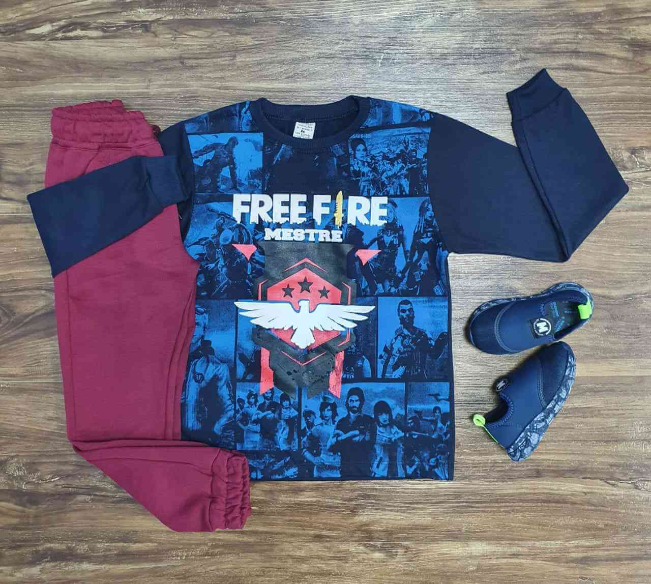 Camiseta Freefire Manga Longa com Calça Infantil