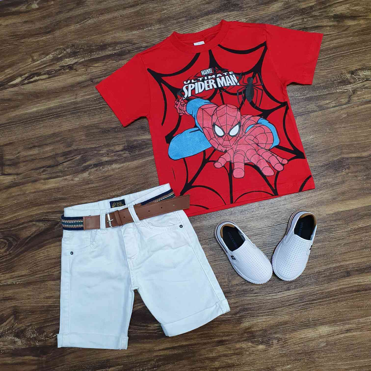 Camiseta Homem Aranha com Bermuda Branca Infantil