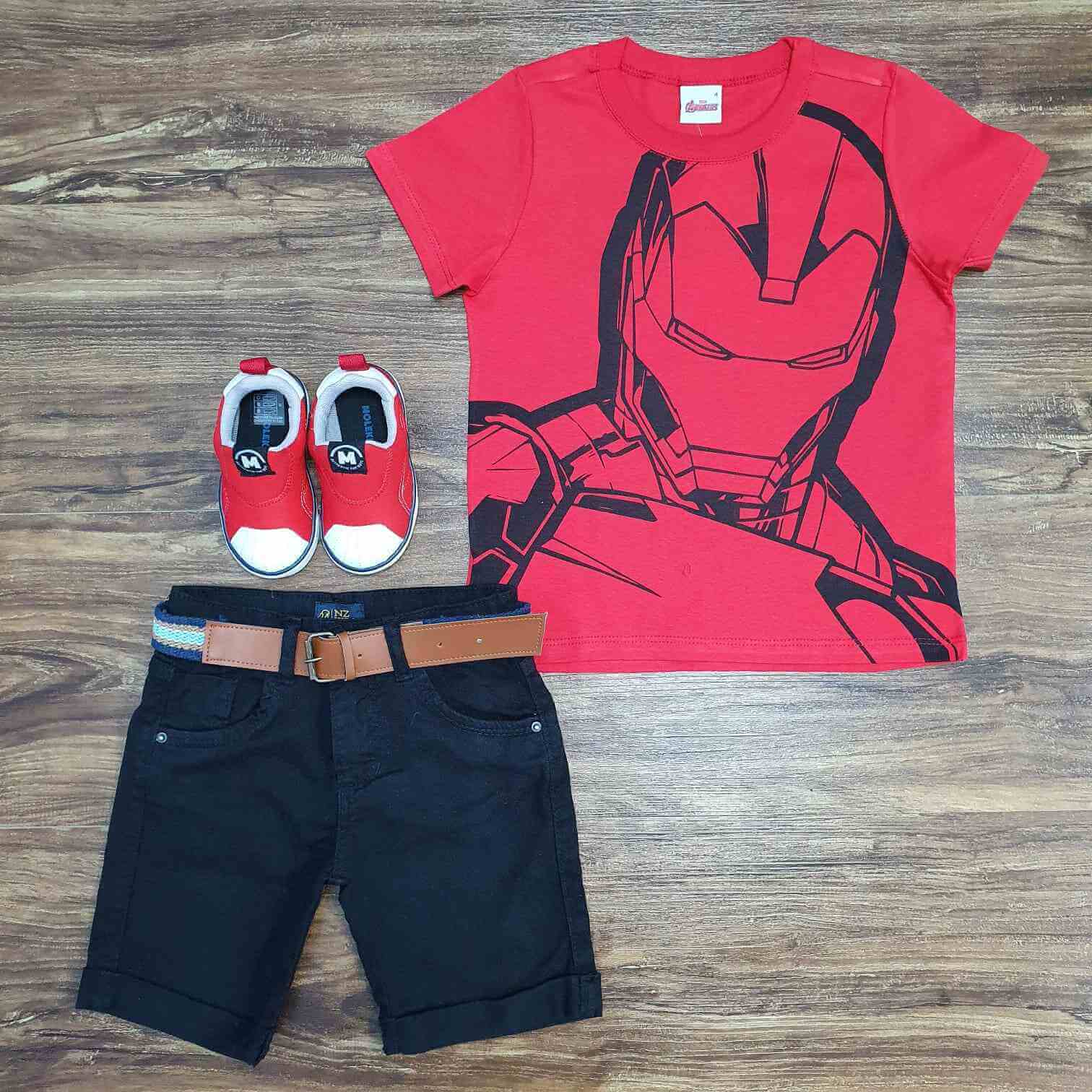 Camiseta Homem de Ferro com Bermuda Preta Infantil