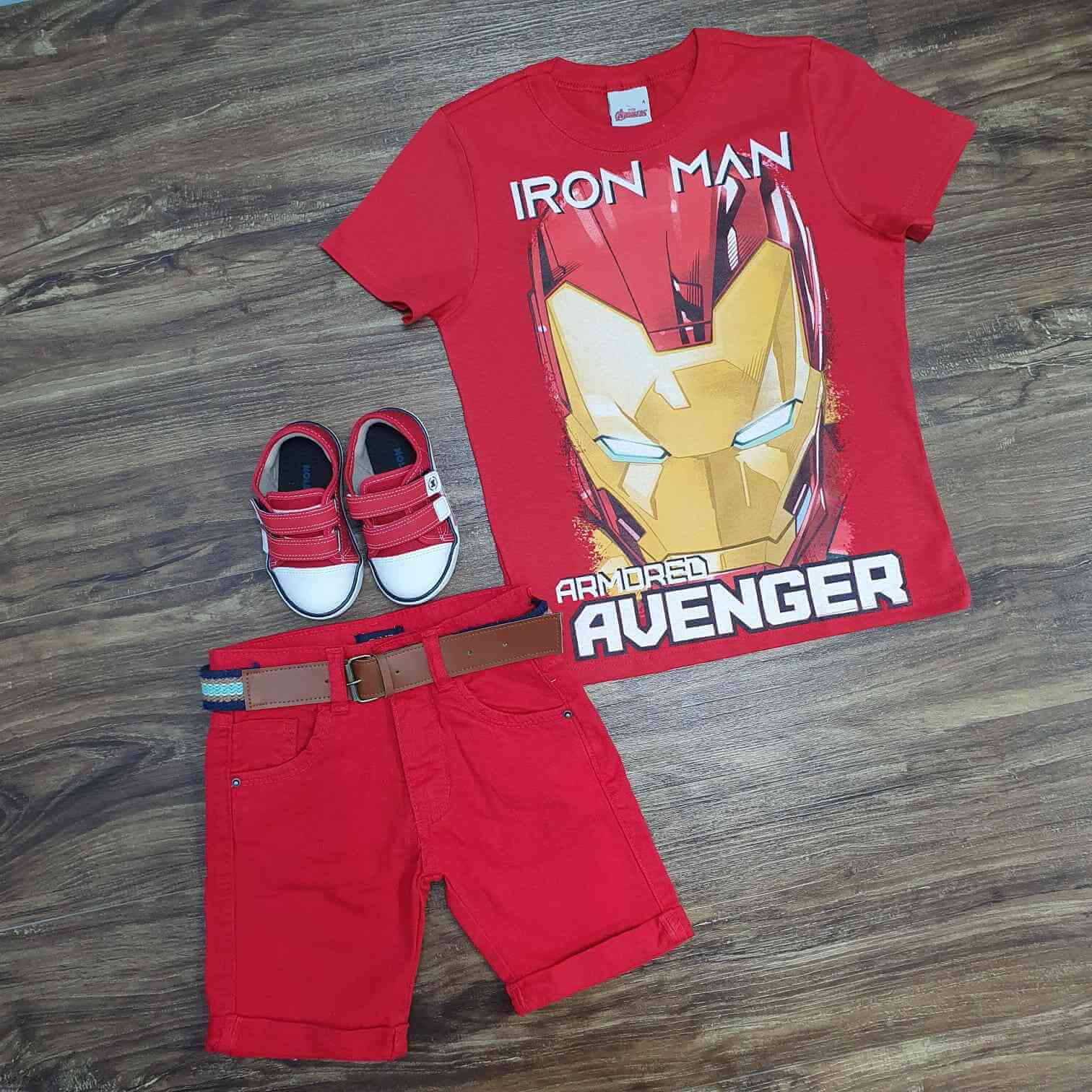 Camiseta Iron Man com Bermuda Vermelha Infantil