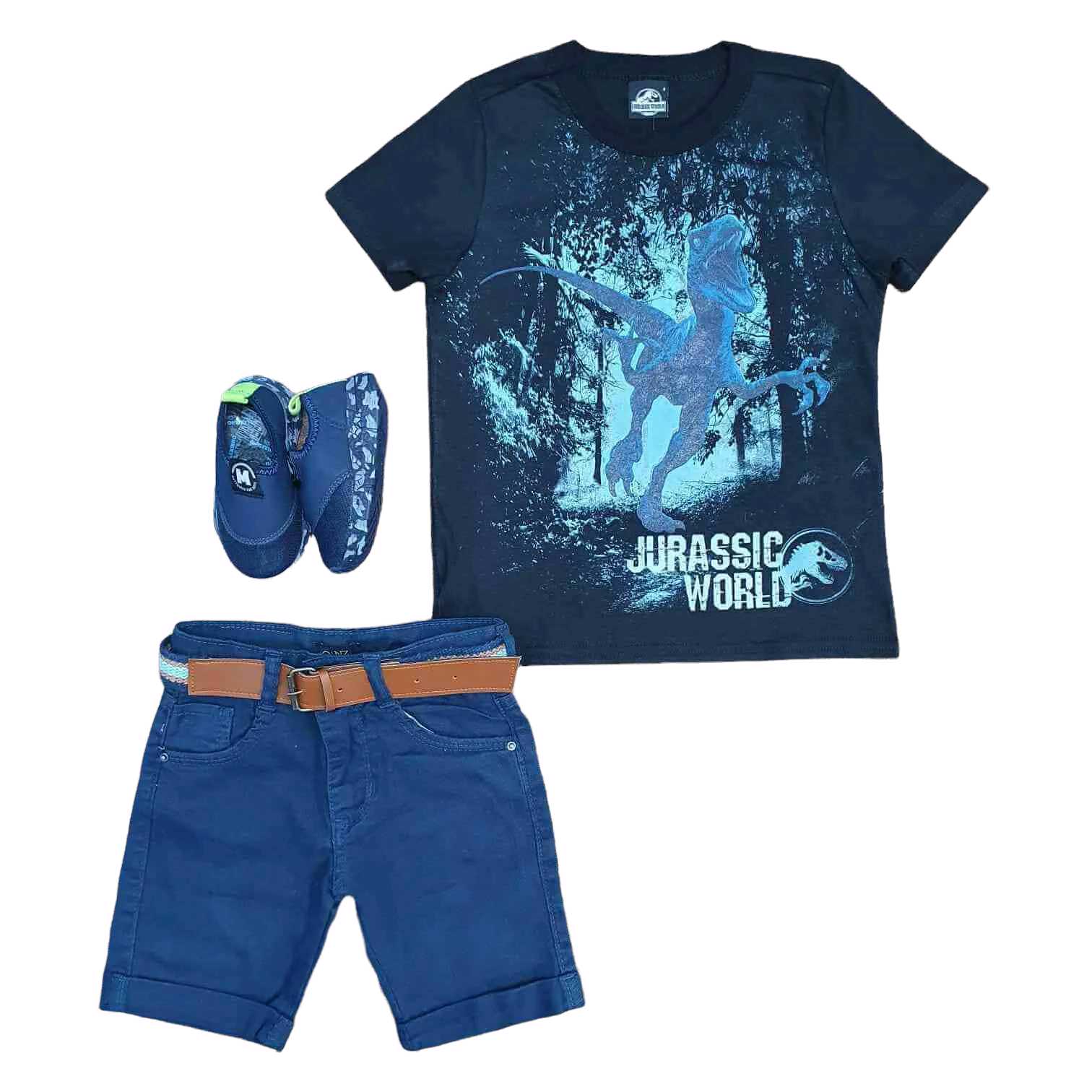 Camiseta Jurassic World com Bermuda Azul Infantil