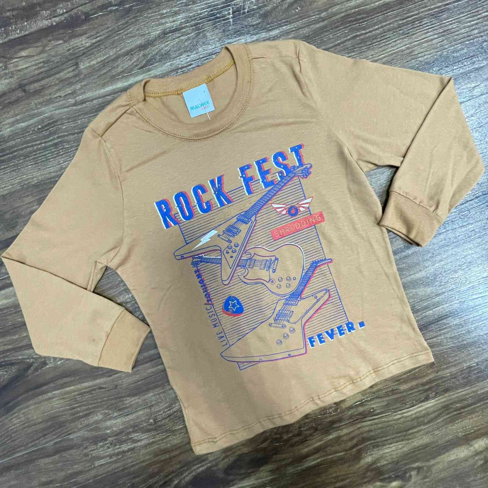 Camiseta Manga Longa Rock Fest Caramelo Infantil