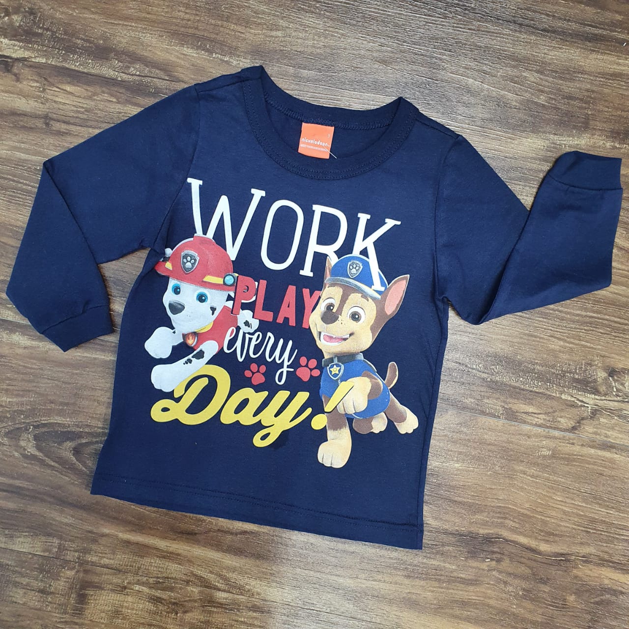 Camiseta Longa Azul Work Patrulha Canina Infantil