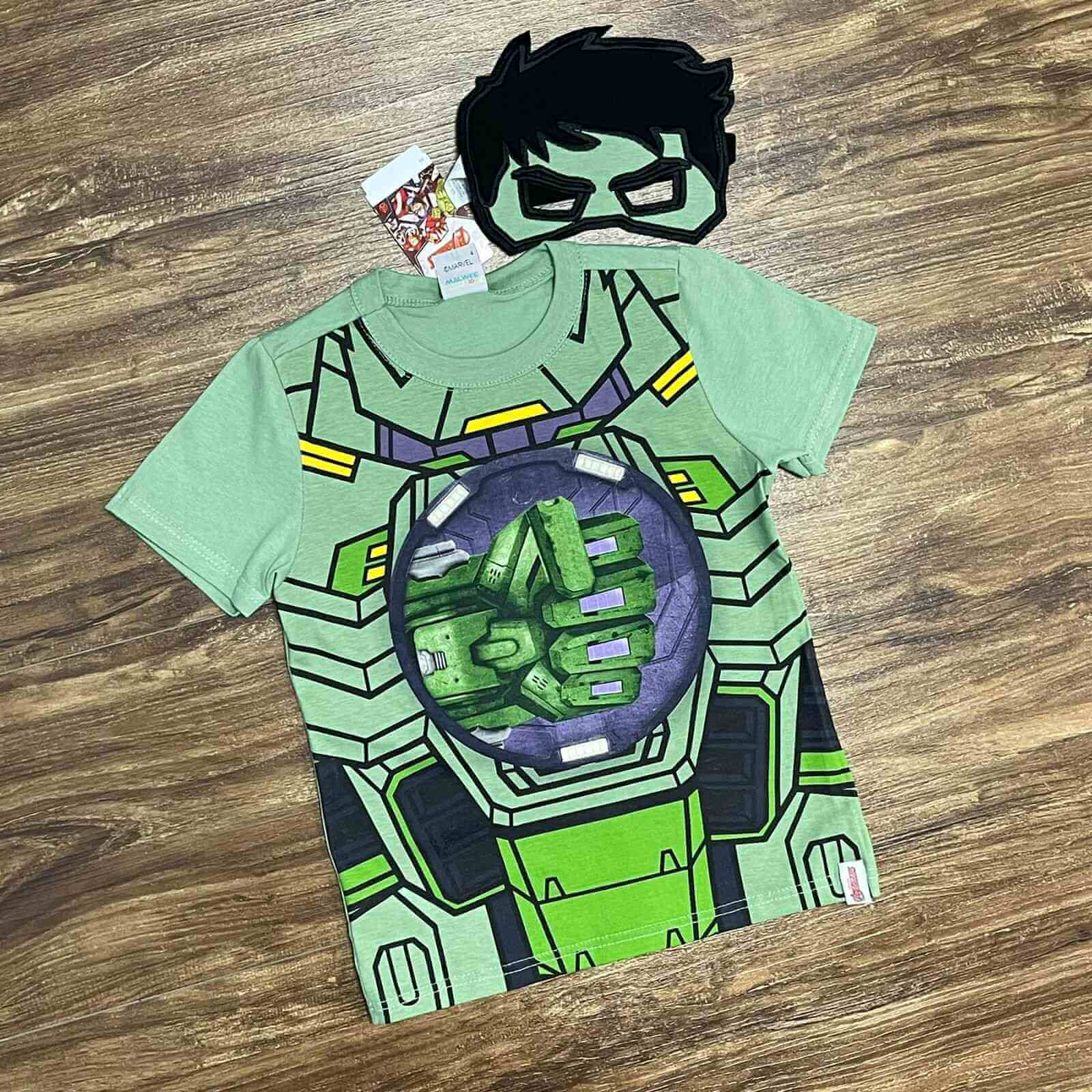 Camiseta Verde Hulk com Máscara Infantil