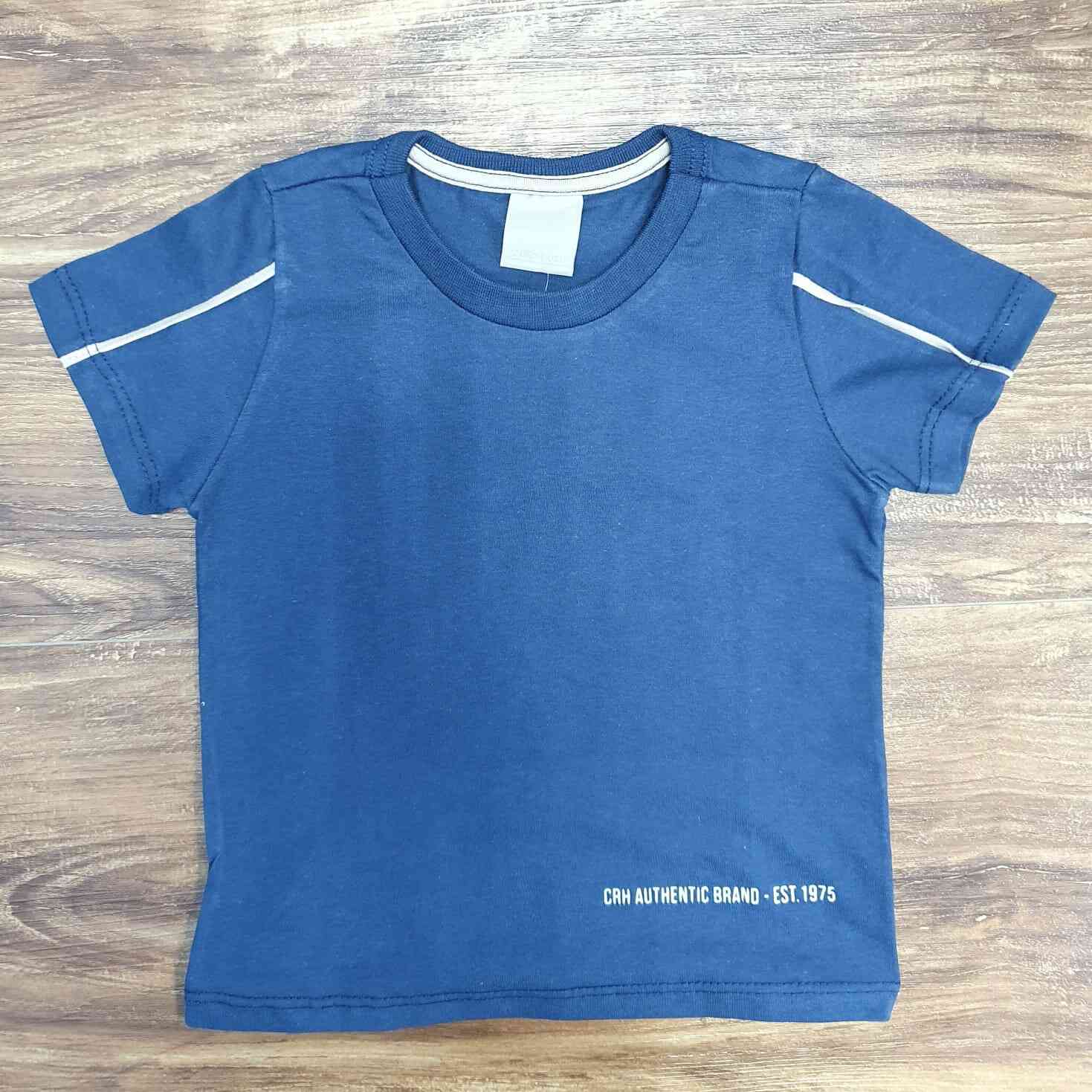 Conjunto 1975 com Camiseta Azul e Bermuda Cinza Infantil