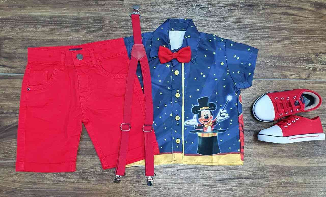 Conjunto Camisa Mickey Mágico Vermelho Infantil