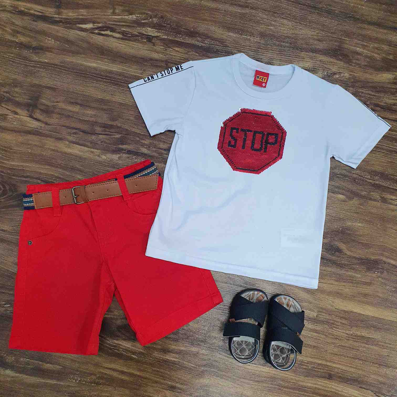 Conjunto Camiseta GO! / Stop Paetê Infantil