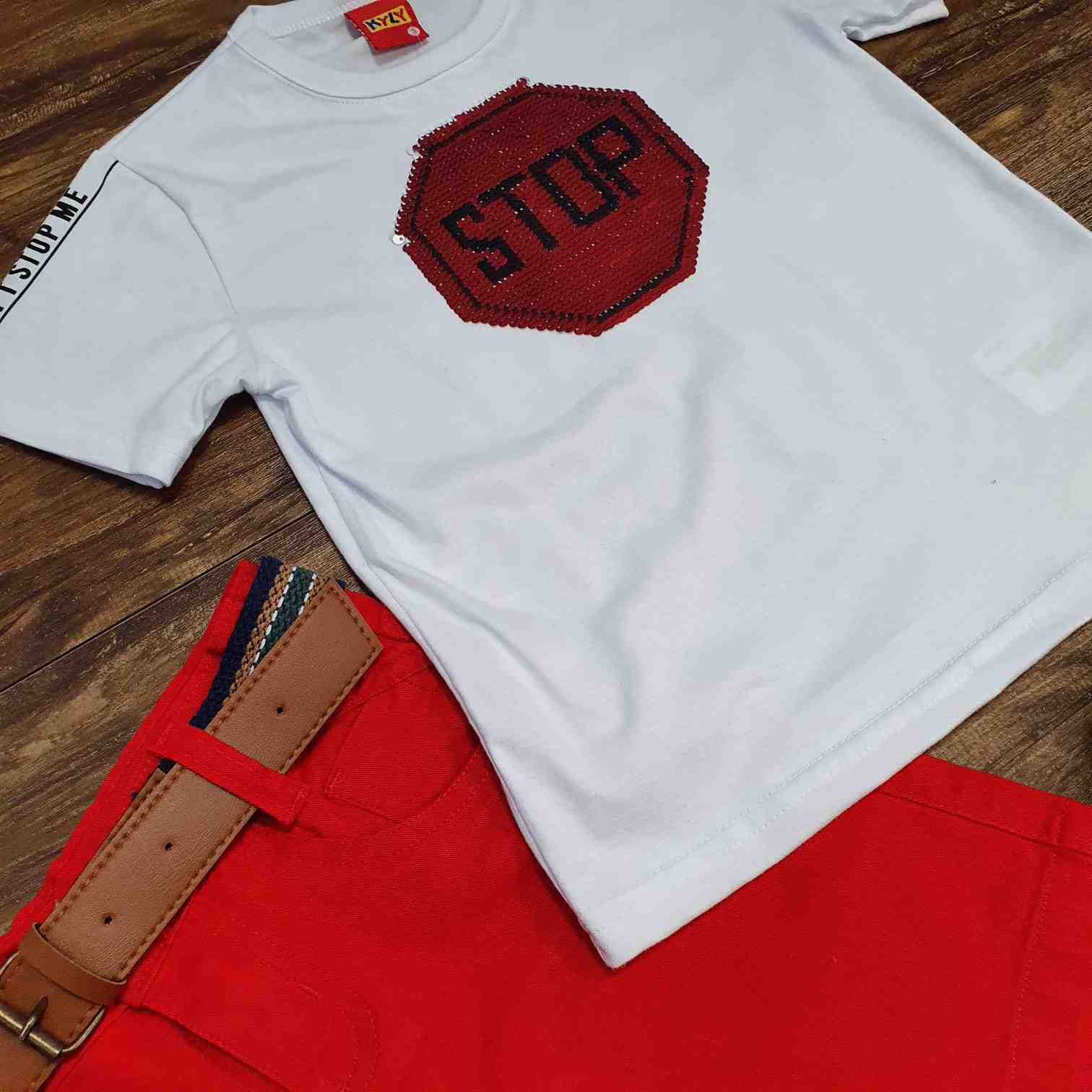 Conjunto Camiseta GO! / Stop Paetê Infantil