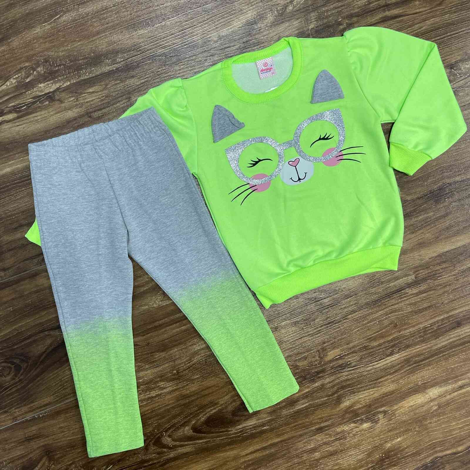 Conjunto Cat Verde Neon Infantil
