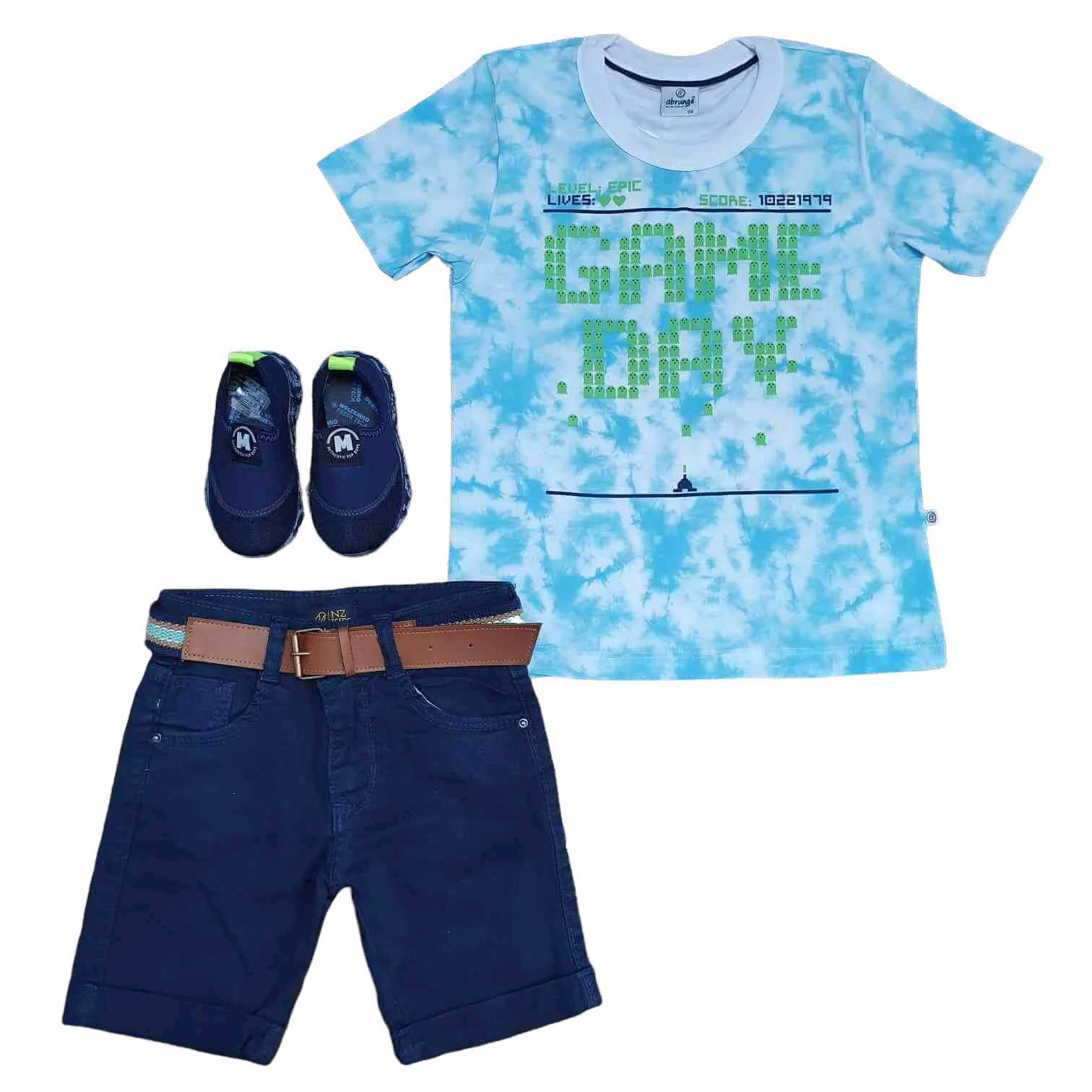Conjunto Game Day com Bermuda Azul Infantil