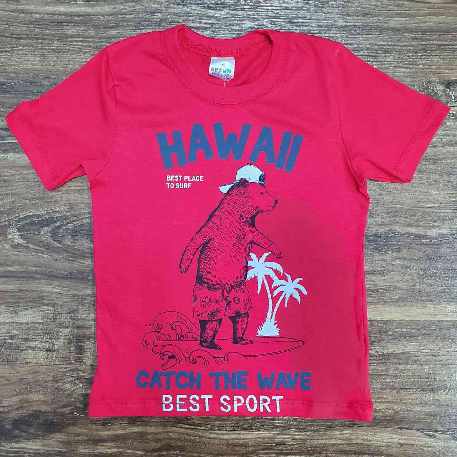 Conjunto Hawai com Camiseta Vermelha Infantil