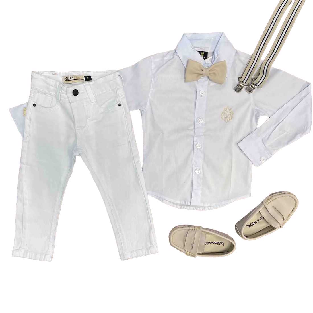 Conjunto Infantil Camisa Branca com Calça mais Kit Nude