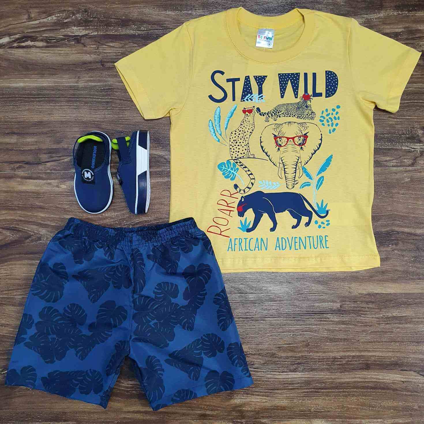 Conjunto Stay Wild com Camiseta Amarela Infantil