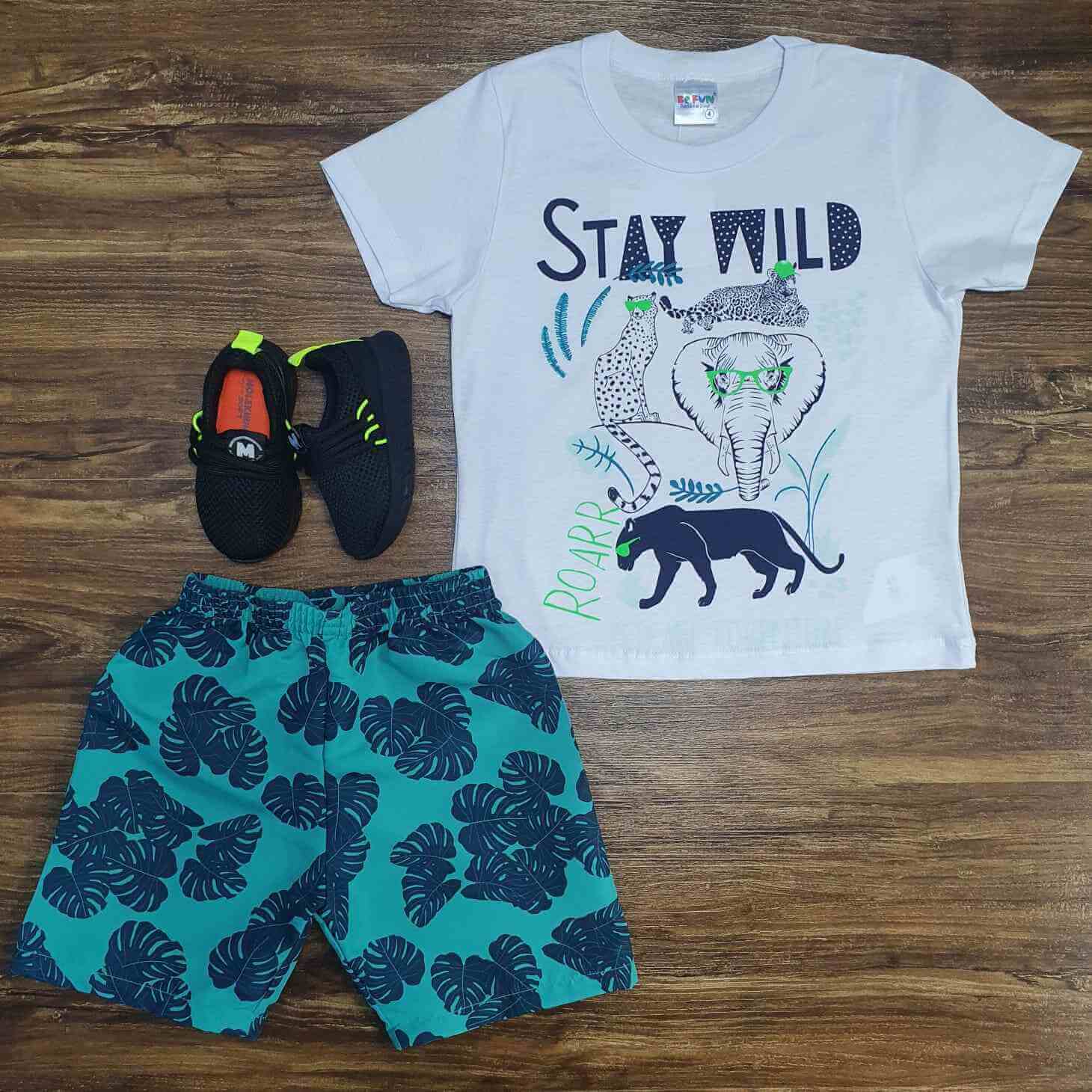 Conjunto Stay Wild Roar com Camiseta Branca Infantil