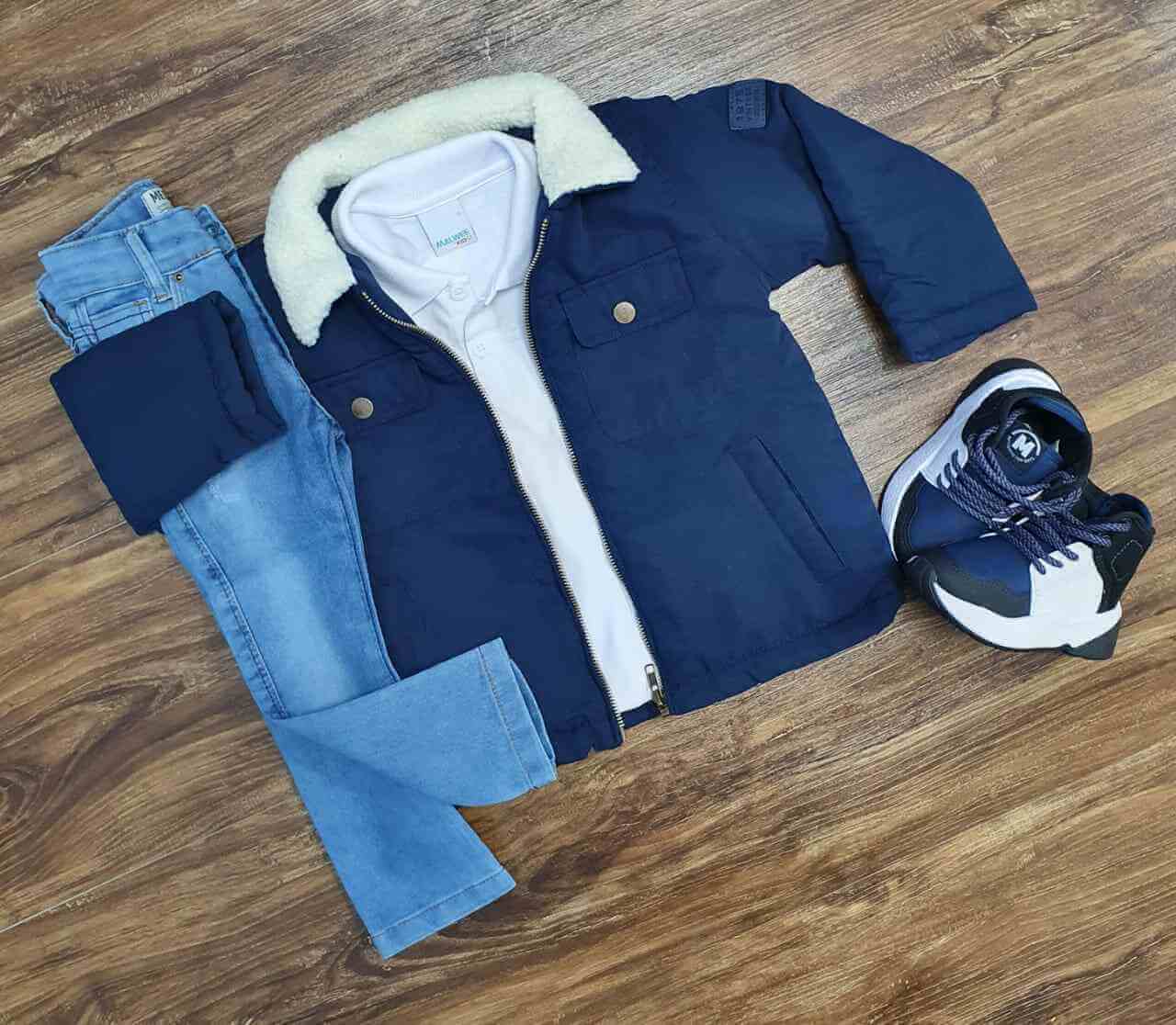 Jaqueta Azul Marinho com Polo e Calça Jeans Infantil