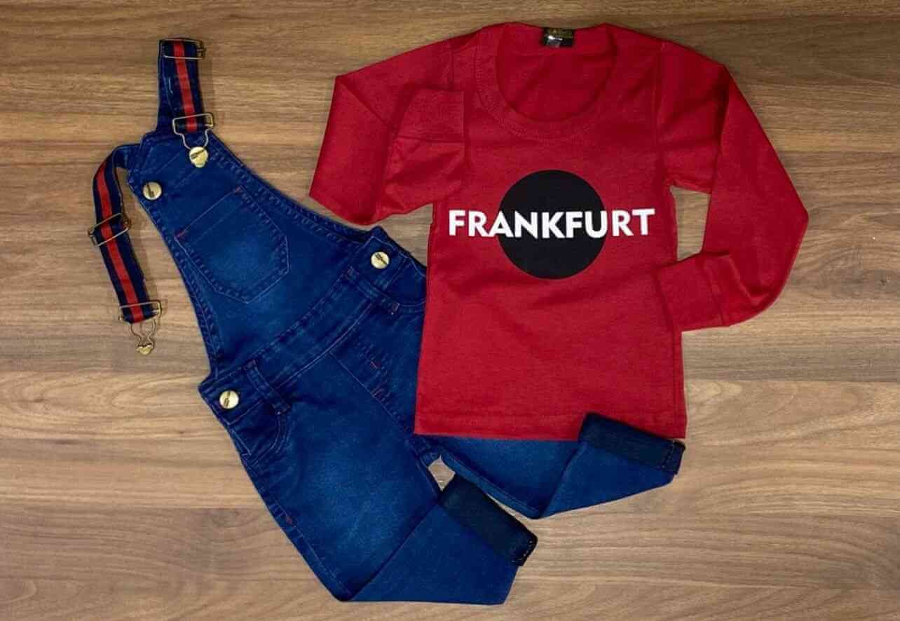 Jardineira Jeans com Camiseta Vermelha Frankfurt Infantil