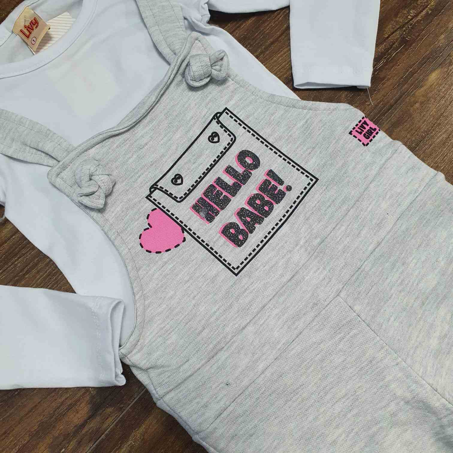 Jardineira Hello Baby com Camiseta Manga Longa Infantil