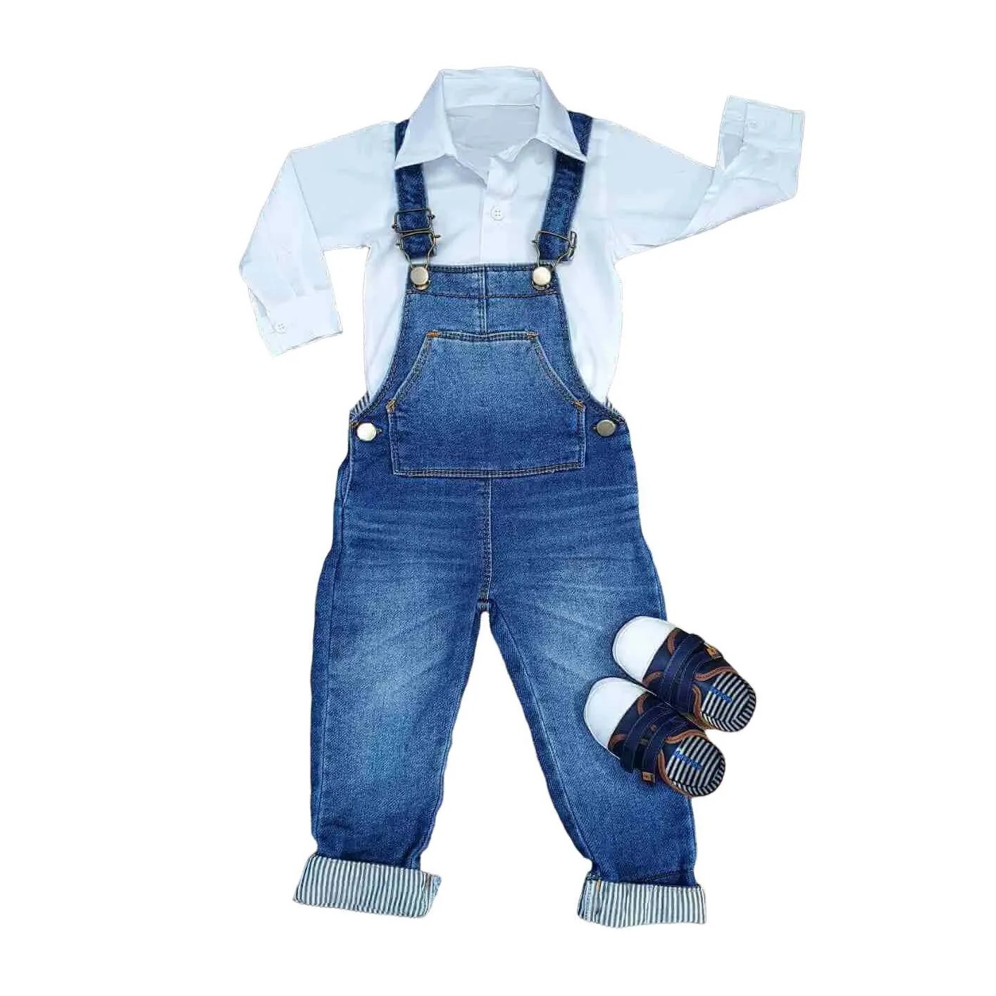 Jardineira Jeans com Body Infantil  - Lojinha da Vivi