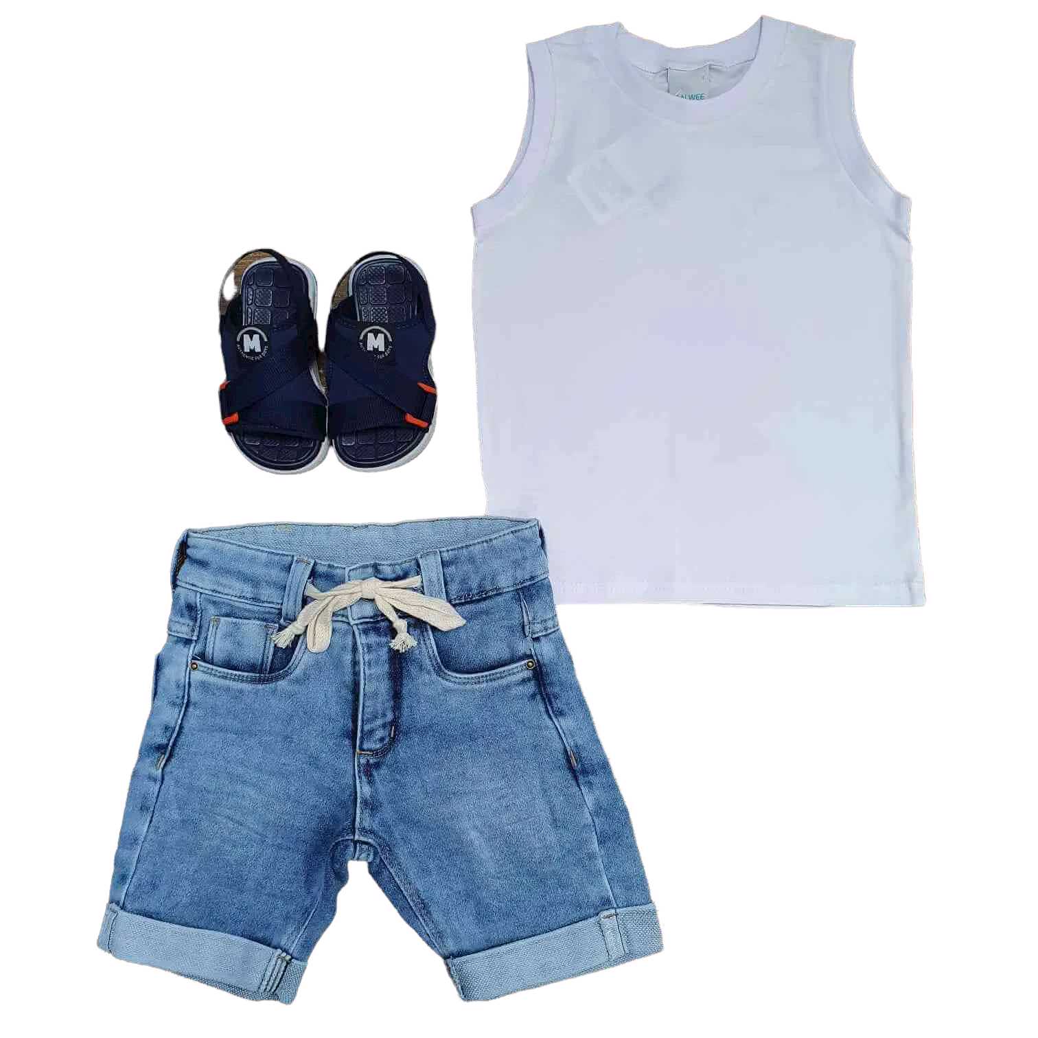Regata Branca com Bermuda Jeans Infantil