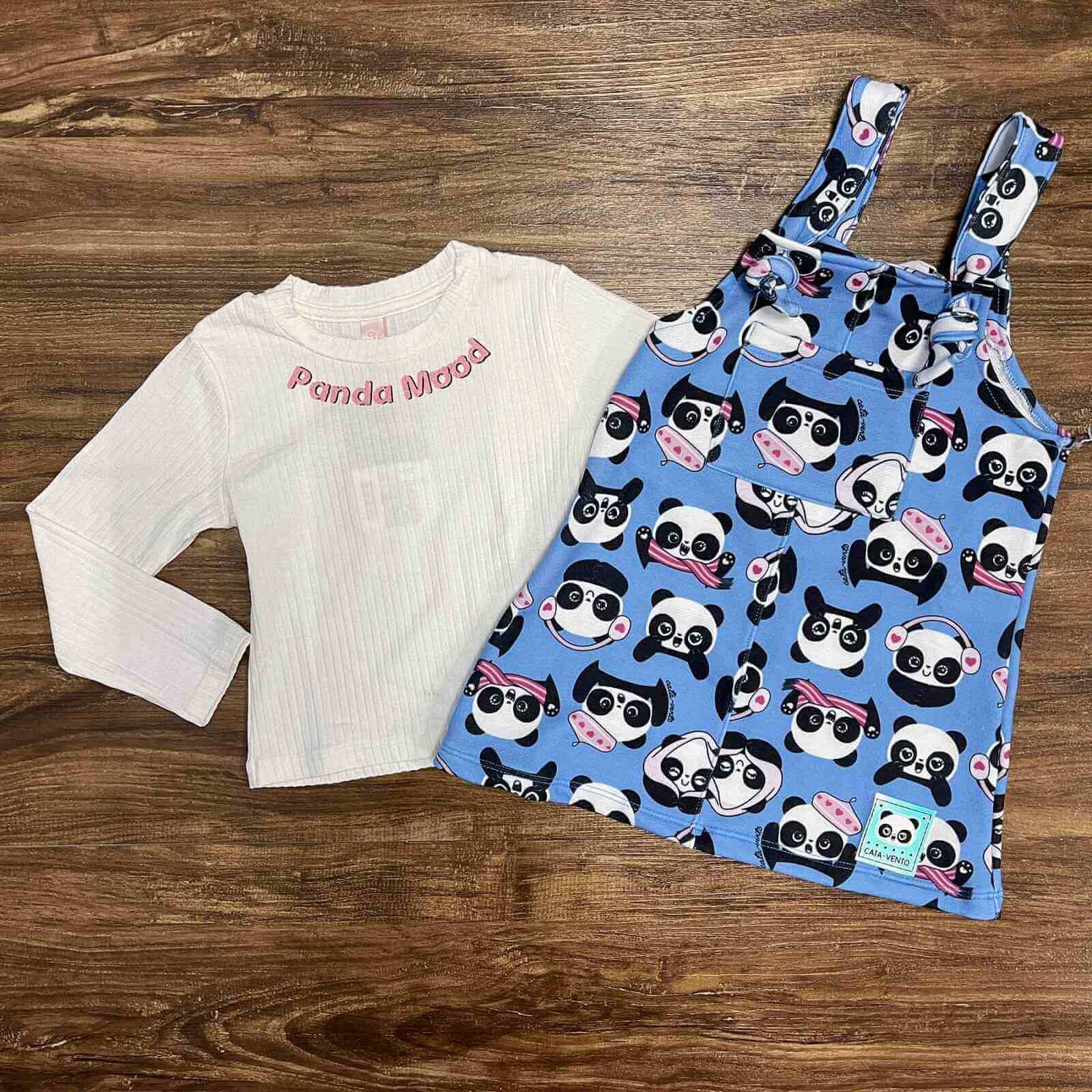 Vestido Azul com Blusinha Panda Mood Infantil