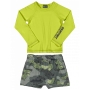 Conjunto Blusa com Proteção UV e Sunga Boxer Infantil Verde Camuflado - Quimby