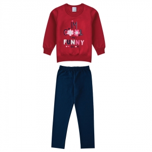 Conjunto Infantil Feminino Inverno Vermelho Blusão e Calça Inverno Funny - Malwee