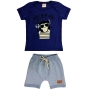 Conjunto Infantil Masculino Curto Azul Macaco - Cacau Kids