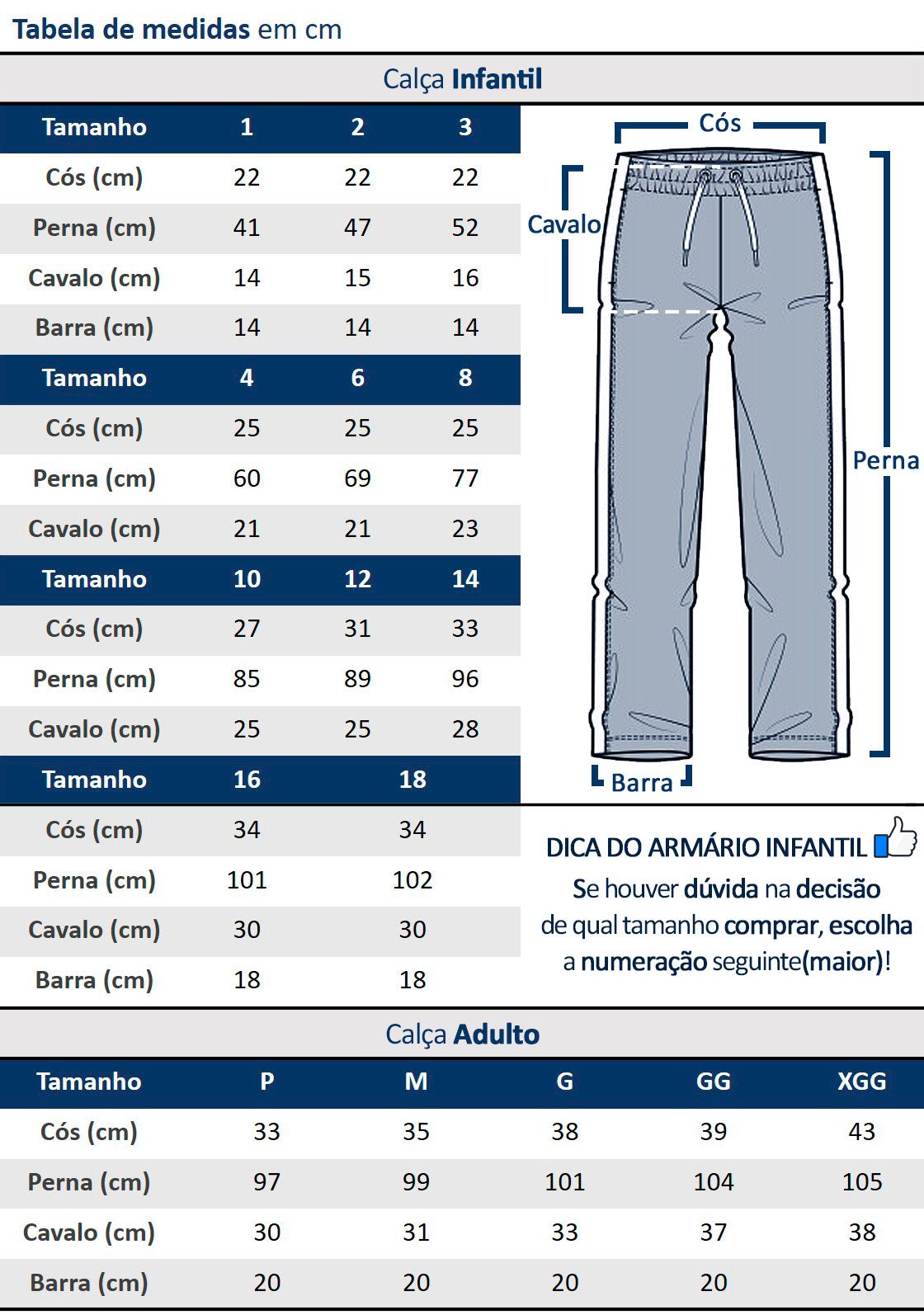 Calça de Moletom Infantil Cinza Flanelada com Punho Malwee: Tabela de medidas