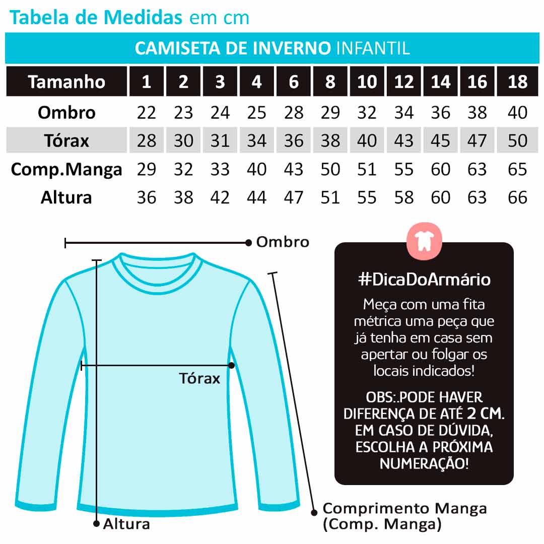 Camiseta Infantil Masculina Inverno Cinza Mescla Escuro Elian: Tabela de medidas