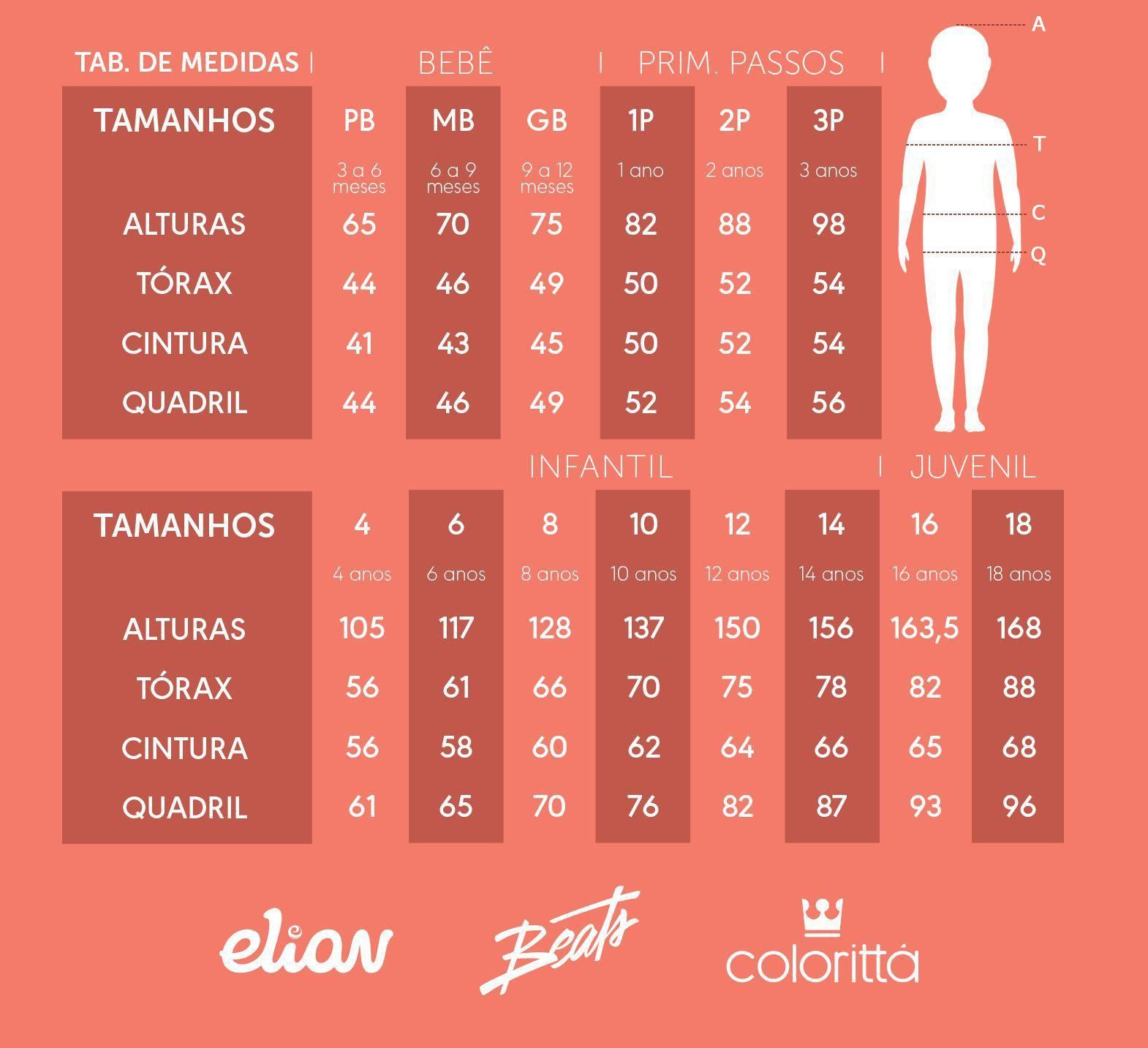 Camiseta Infantil Masculina Verão Preta Slam Elian: Tabela de medidas