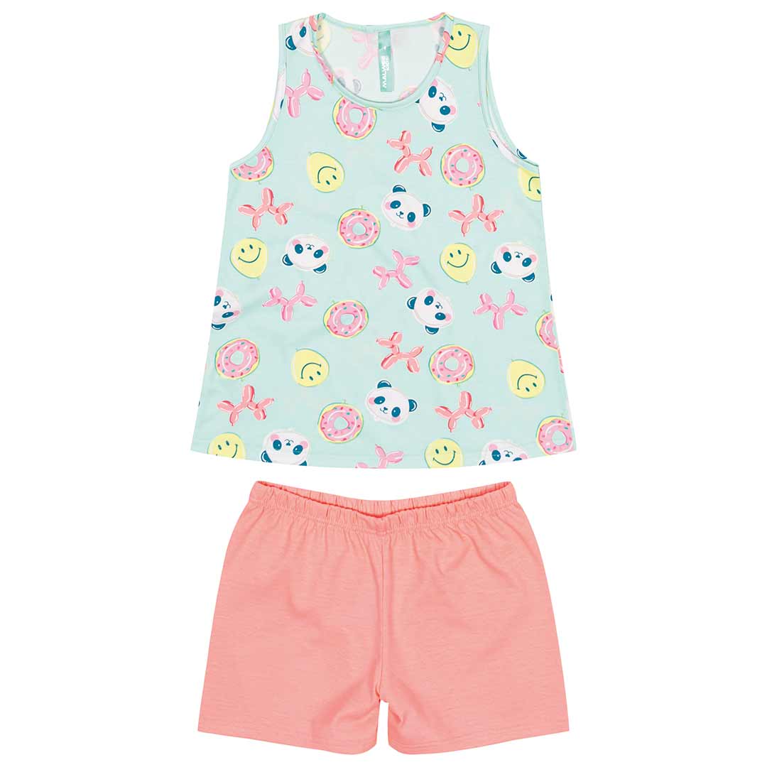 Pijama Infantil Mãe e Filha Panda Azul - Malwee