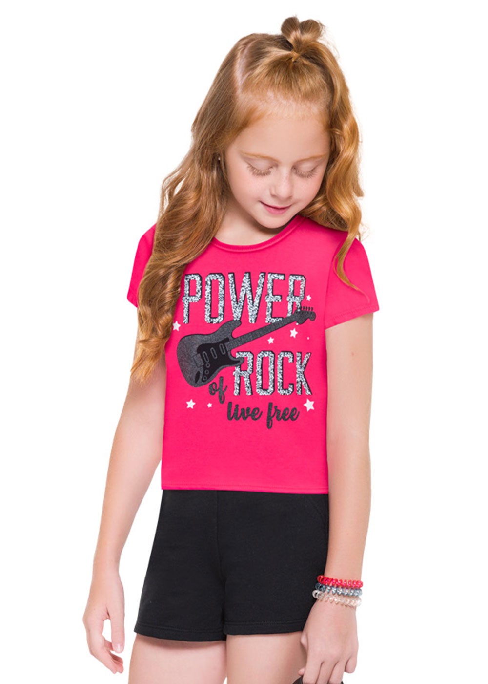 Conjunto Infantil Feminino Short e Camiseta Rosa Carmim - Kyly