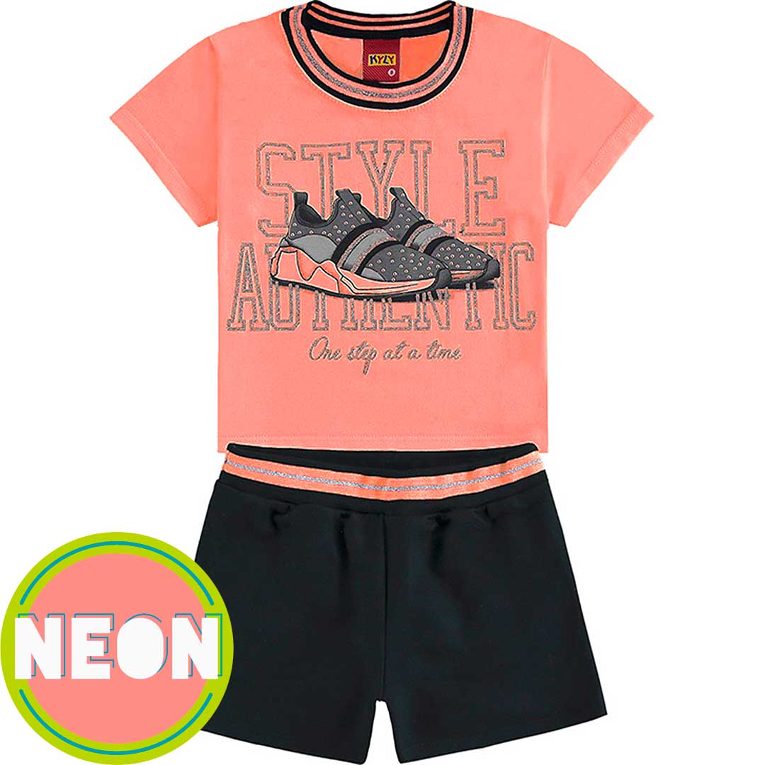 Conjunto Infantil Feminino Curto Rosa Neon Style - Kyly