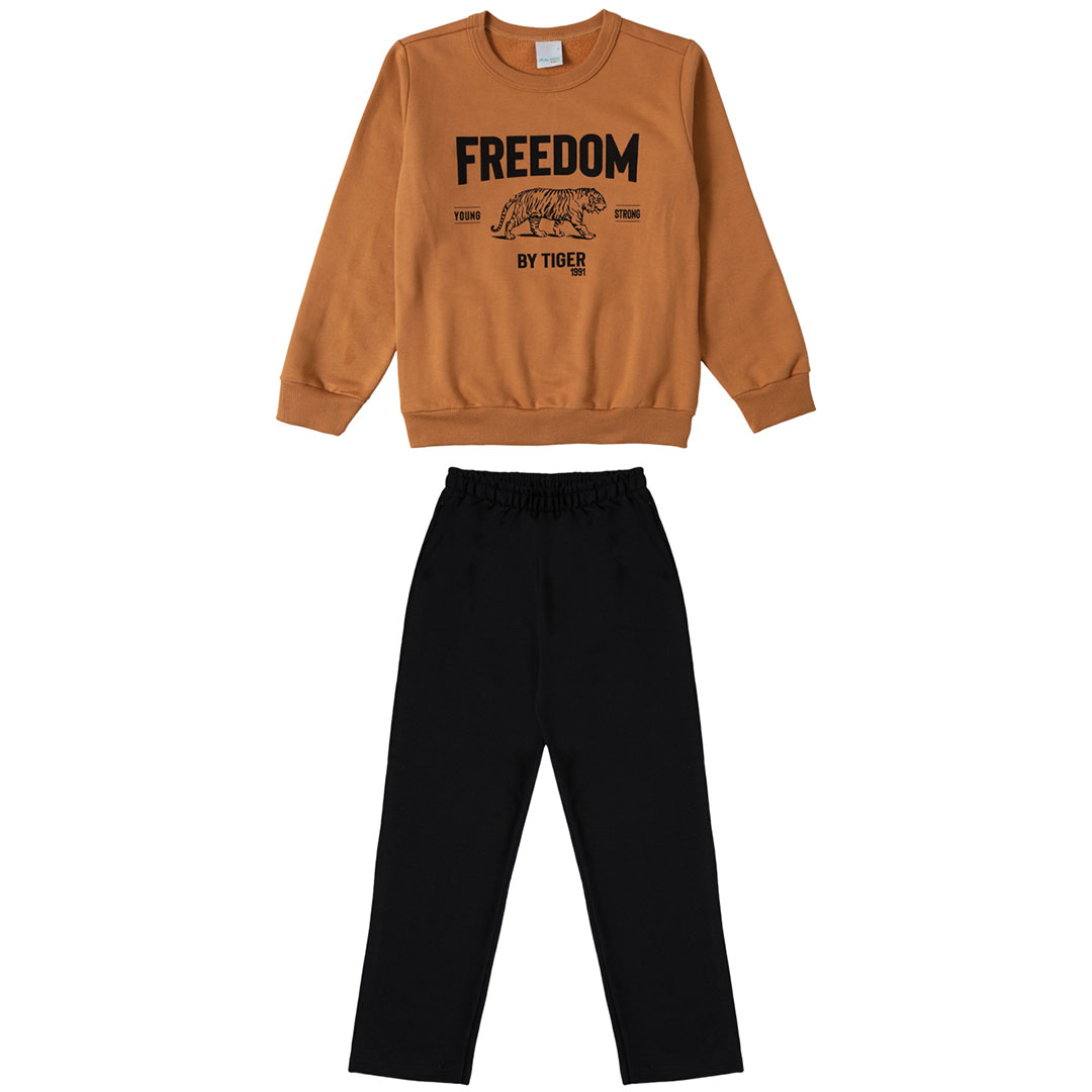 Conjunto Infantil Masculino Flanelado Blusão + Calça Freedom Laranja - Malwee